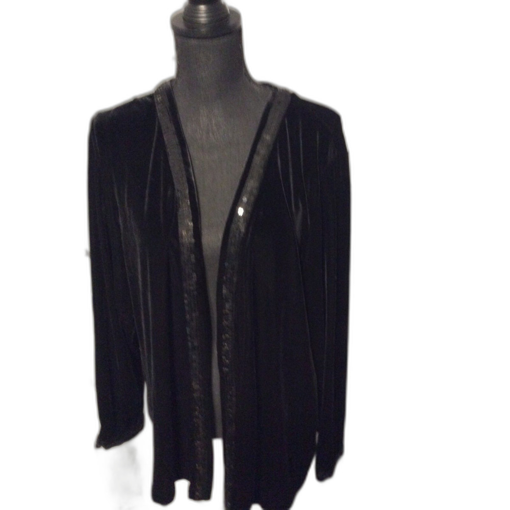 Quacker Factory XL Velour jacket Sequin Womens Long Sleeve Holiday Party Beaded